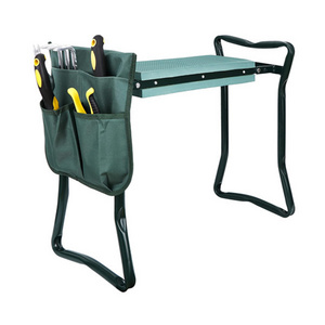 Folding Deep Seat Foldable Garden Kneeling Pad Chair Bench Seat Stool  Kneeler with  Handles and green tool bag