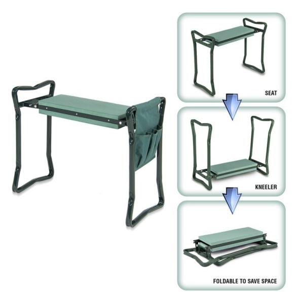 Foldable Garden Kneeler folding Chair Bench Seat Stool Kneeler with  Handles and green tool bag