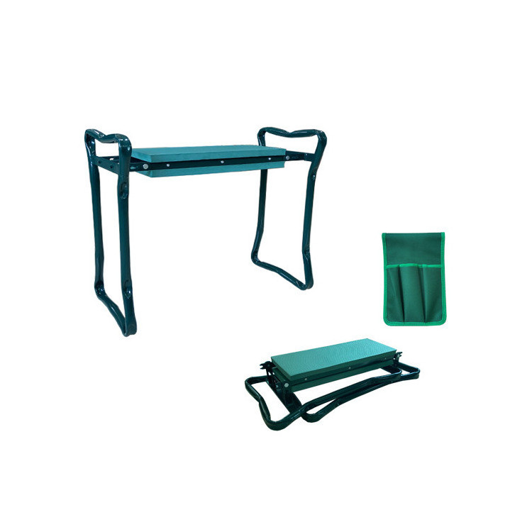 Folding Deep Seat Foldable Garden Kneeling Pad Chair Bench Seat Stool  Kneeler with  Handles and green tool bag