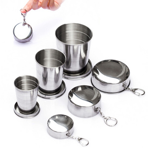 Outdoor Travel Retractable Telescopic Collapsible Portable Stainless Steel Folding Cups With Keychain