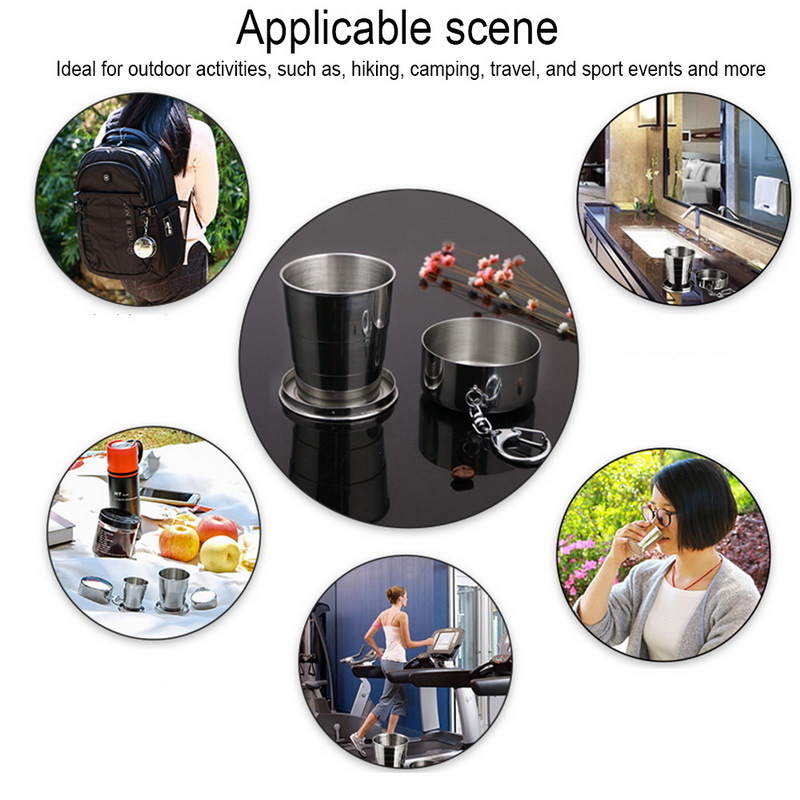 Outdoor Travel Retractable Telescopic Collapsible Portable Stainless Steel Folding Cups With Keychain