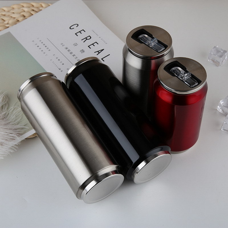 Creative Stainless Steel Thermos Portable Unisex Students Personality Straw Cup 300/500ml Thermos Cola Can