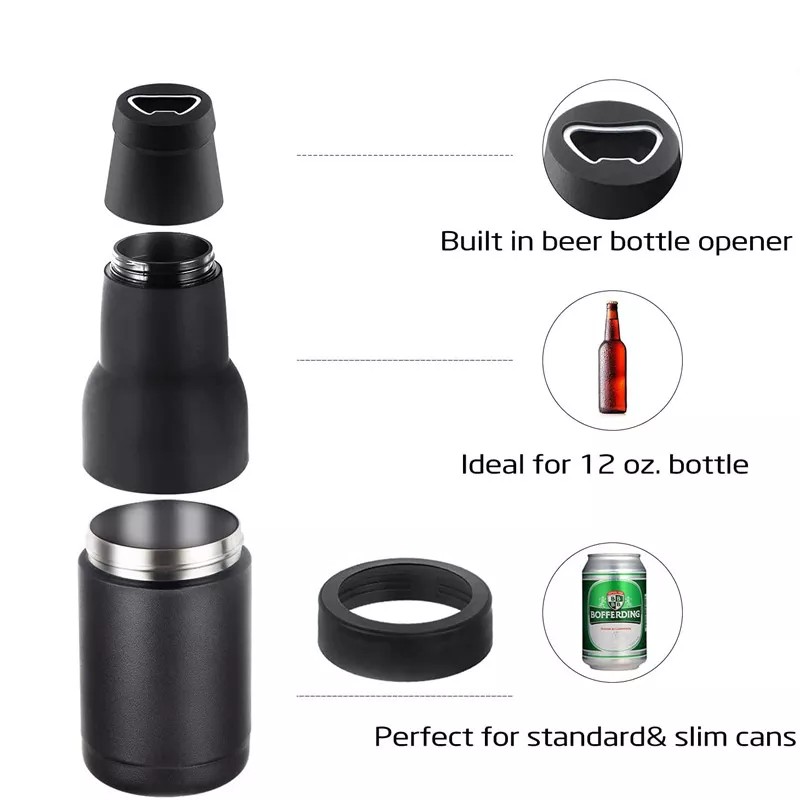 4 in 1 Beer Can Cooler Vacuum Insulated Double Walled Stainless Steel Bottle Holder Can Cooler with Bottle Opener yeticooler