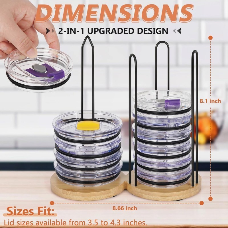 Space-Saving Design Bamboo Vertical Storage tumbler lid holder organizer Tumbler Cup Lid Organizer For Kitchen Cabinets