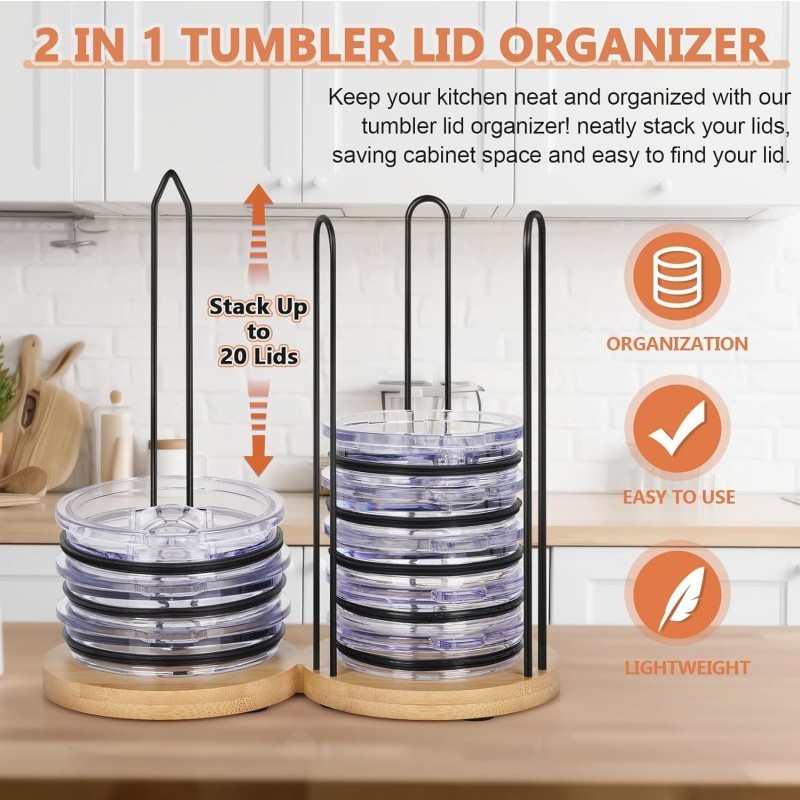 Space-Saving Design Bamboo Vertical Storage tumbler lid holder organizer Tumbler Cup Lid Organizer For Kitchen Cabinets