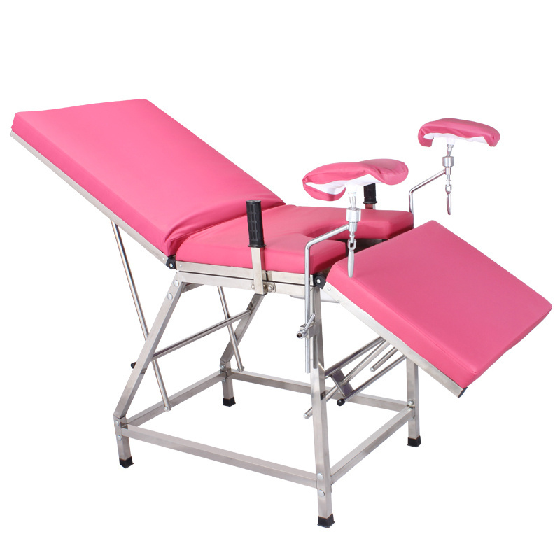 Stainless Steel Manual medical gynecology  examination table with stirrups gynae chair