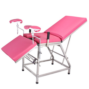 Stainless Steel Manual medical gynecology  examination table with stirrups gynae chair