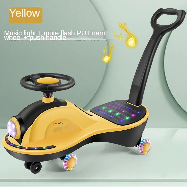 Light and Music Children Swing Car with Push Handlebar Twist car