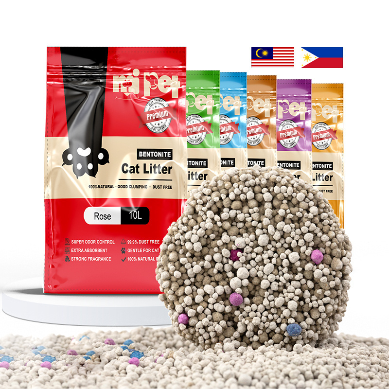 Philippines Malaysia Hot Selling Cat Litter Bentonite Multi Fragrance Dust-Free Strong Clumping Ball Shaped Bentonite Cat litter