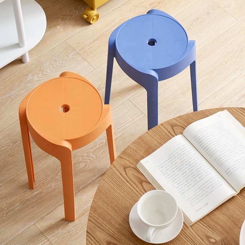 Plastic stool household portable stackable round stool simple modern