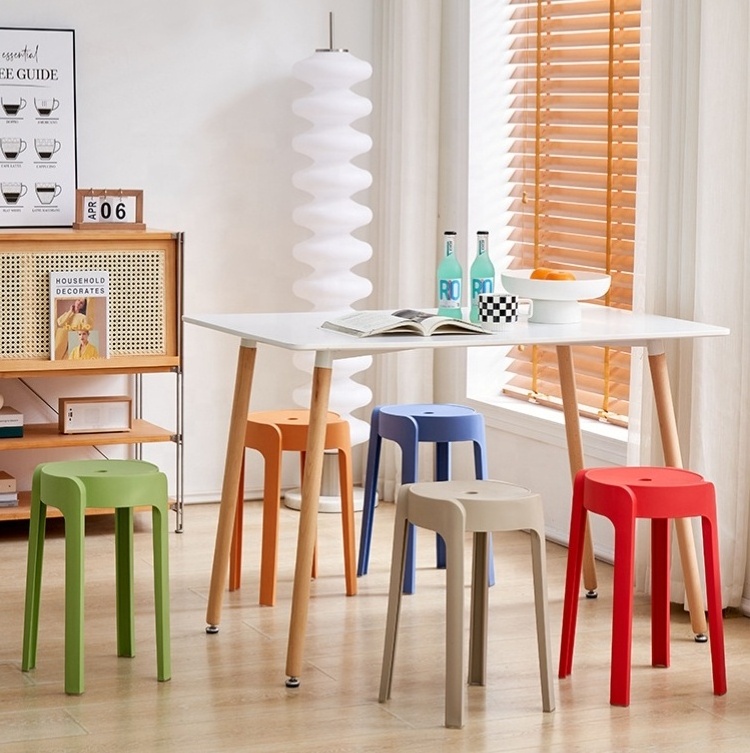 Plastic stool household portable stackable round stool simple modern