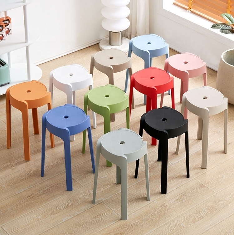 Plastic stool household portable stackable round stool simple modern