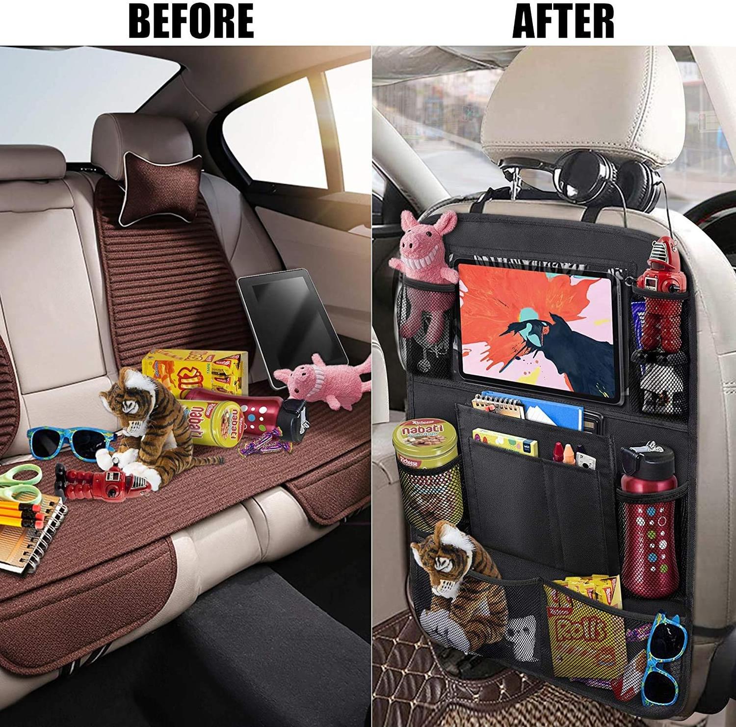 Backseat Car Organizer, Kick Mats Back Seat Protector with Touch Screen Tablet Holder, Back Seat Organizer for Kids