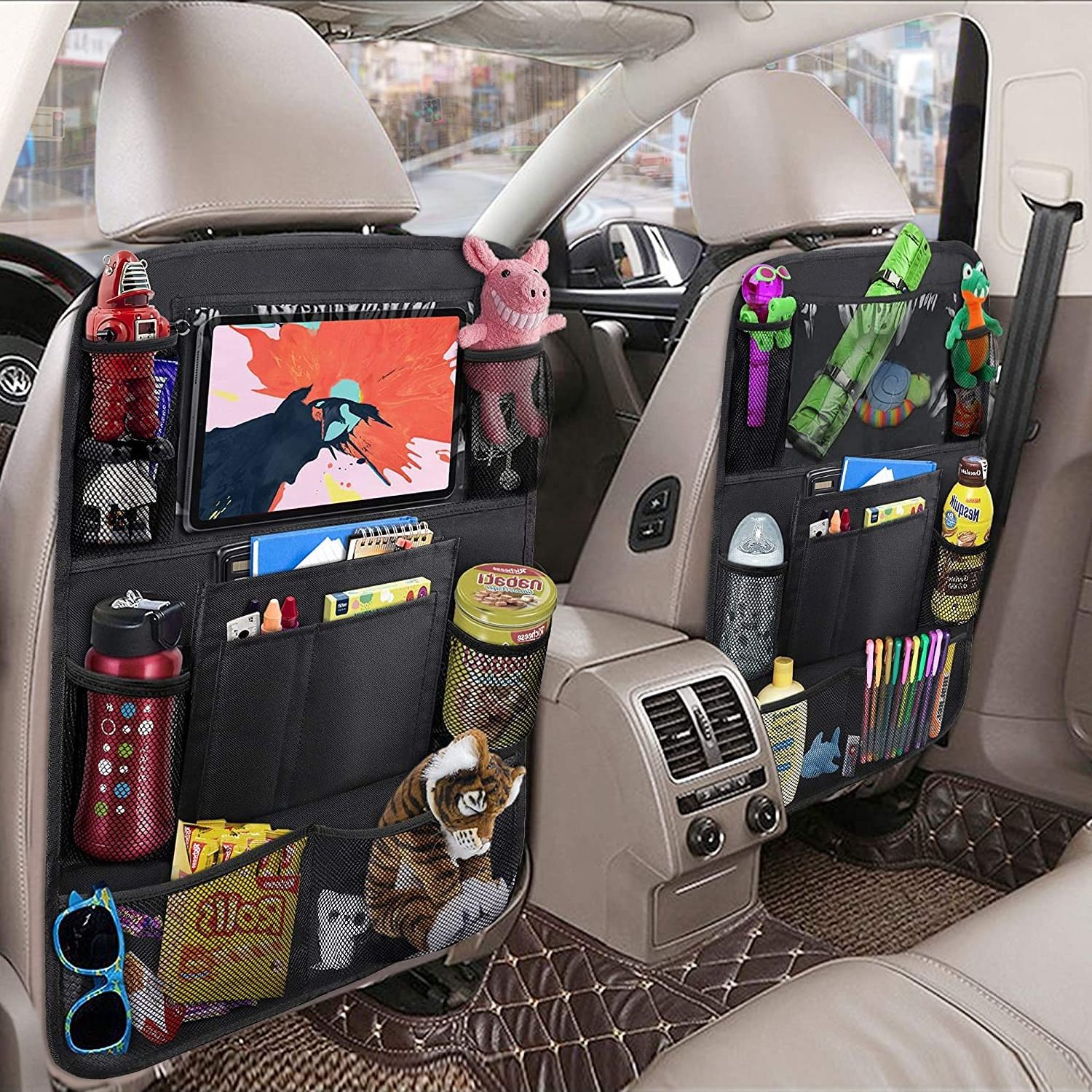 Backseat Car Organizer, Kick Mats Back Seat Protector with Touch Screen Tablet Holder, Back Seat Organizer for Kids