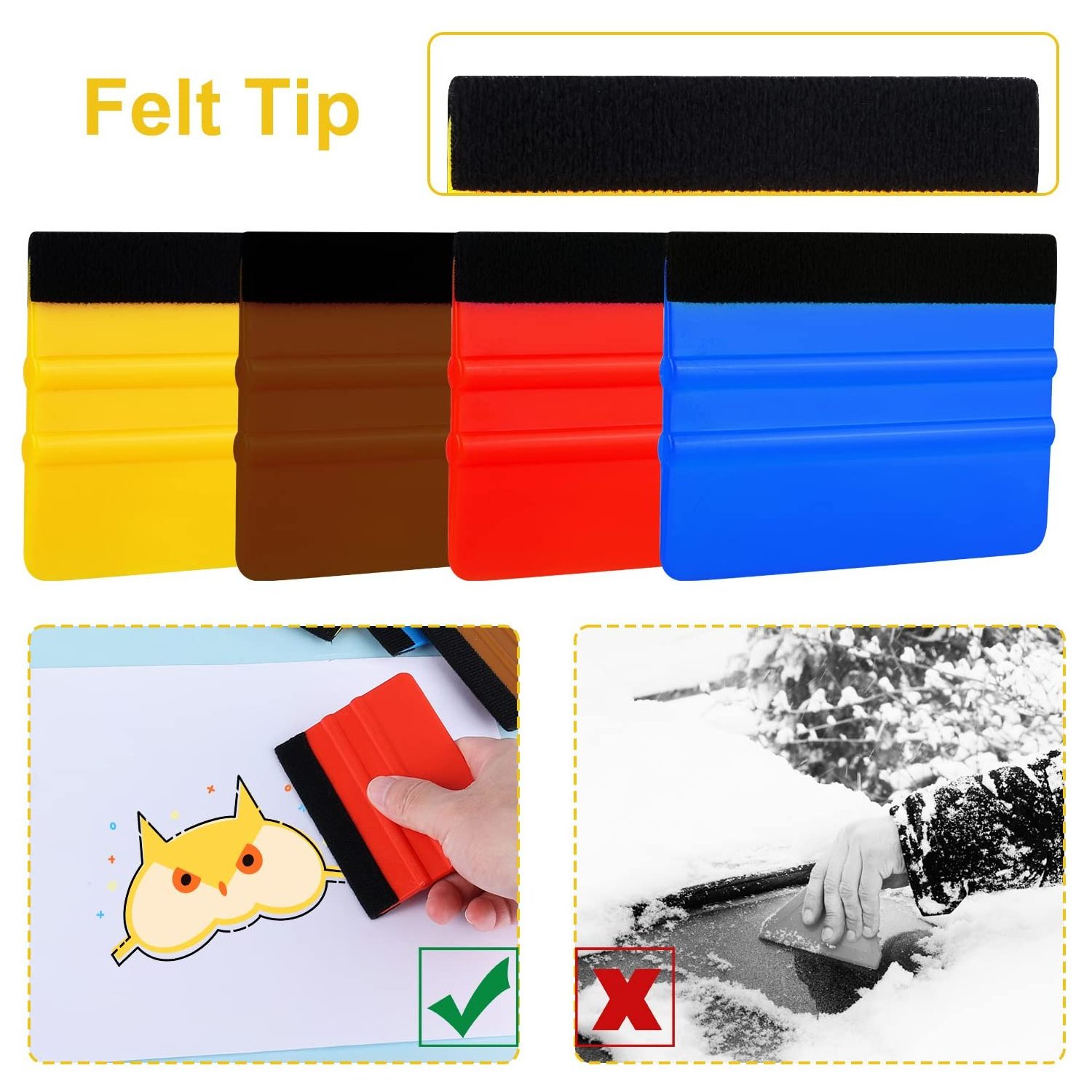 Felt Edge Squeegee 4 Inch Car Vinyl Wrap Tool Squeegee Scraper Straight Scraper Tool for Car Vinyl Wrap Window Tinting Film