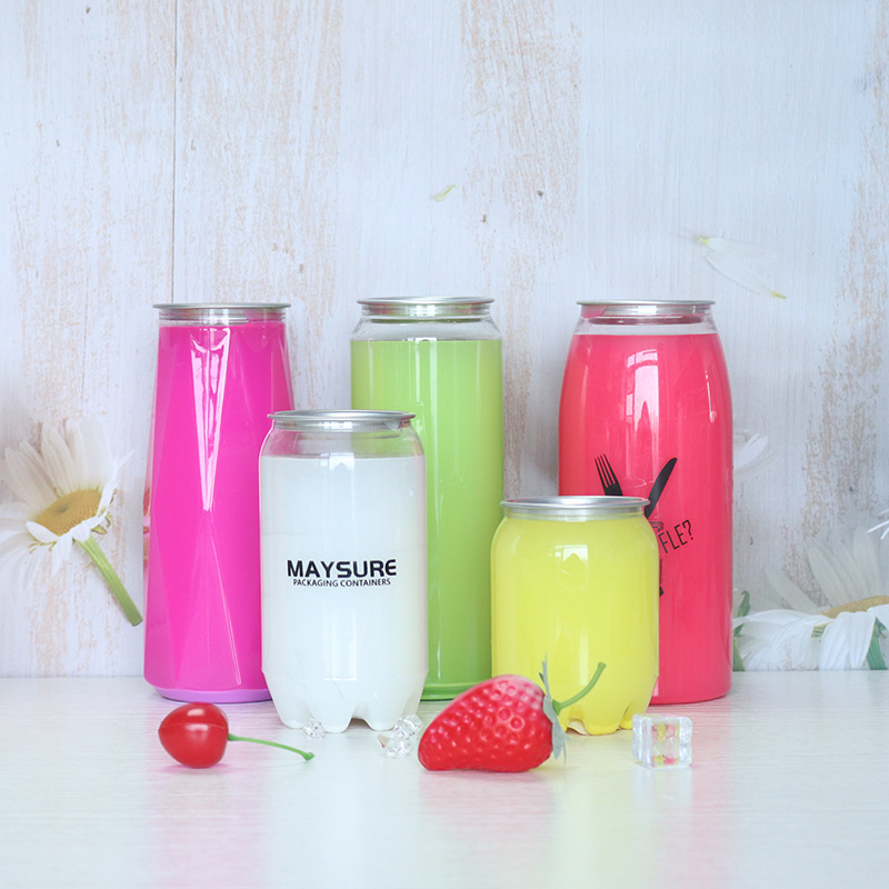 MAYSURE 350ml PET Transparent Soft Drink Can Empty Plastic Clear Soda Water Beverage Juice Can with Easy Open Lid