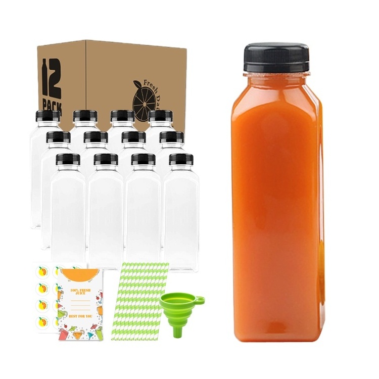 1000ml 1500ml PET Juice Bottles BPA FREE French Square Plastic Bottles with Tamper Proof Caps Fresh Juice Packaging