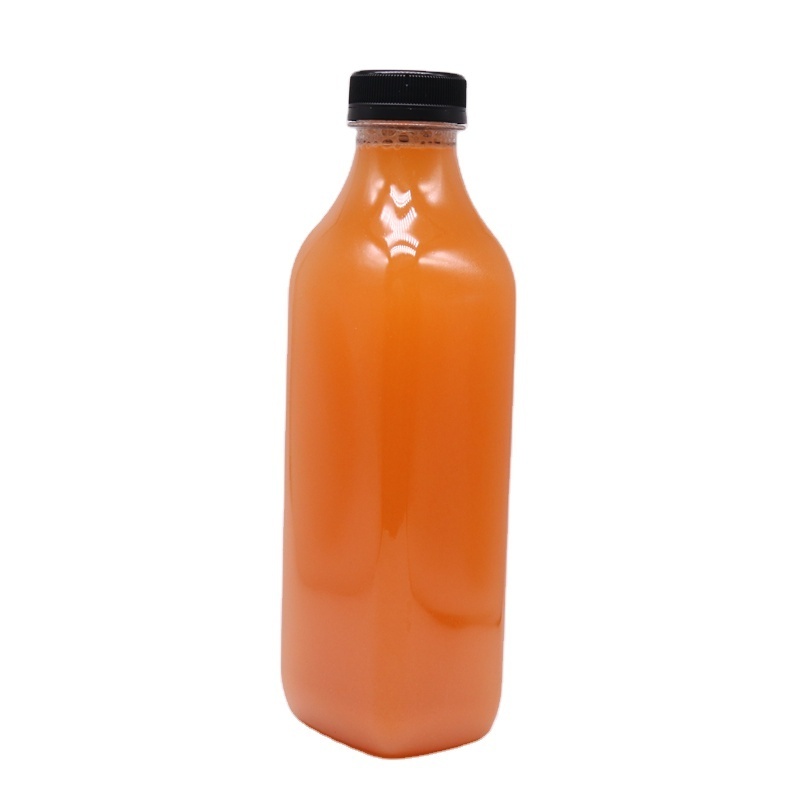 1000ml 1500ml PET Juice Bottles BPA FREE French Square Plastic Bottles with Tamper Proof Caps Fresh Juice Packaging