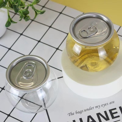 6oz Small Clear PET Ball Sphere Bottles Plastic Boba Tea Cans with Easy Open Lids Aluminium Covers Beer Can Kids Drinking Cups