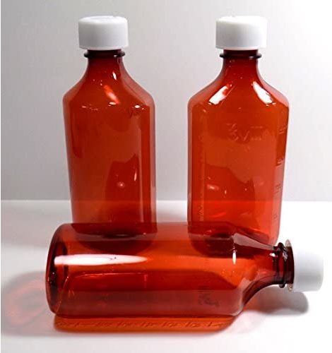 Maysure 8oz Red Lean Bottle Cough Syrup Measuring Cap Liquid Medicine Reagent Bottle For Lab