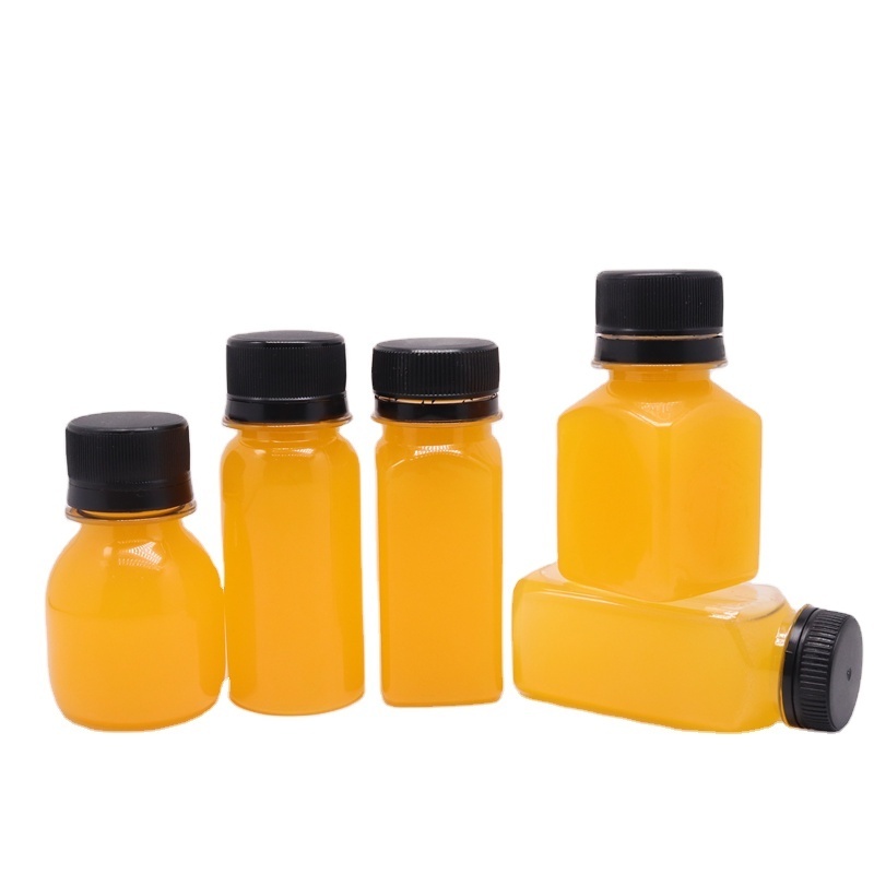 MAYSURE Hot Selling 2 oz Small Plastic Juice Bottles 60ml Mini Clear Juice Bottle Plastic Ginger Shot Bottle With Lids