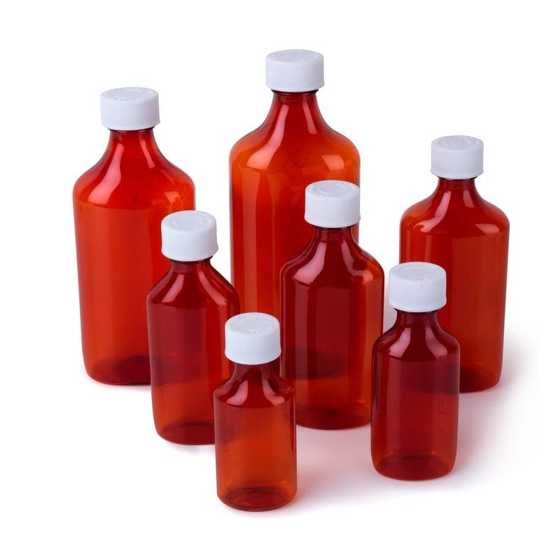 Maysure 8oz Red Lean Bottle Cough Syrup Measuring Cap Liquid Medicine Reagent Bottle For Lab