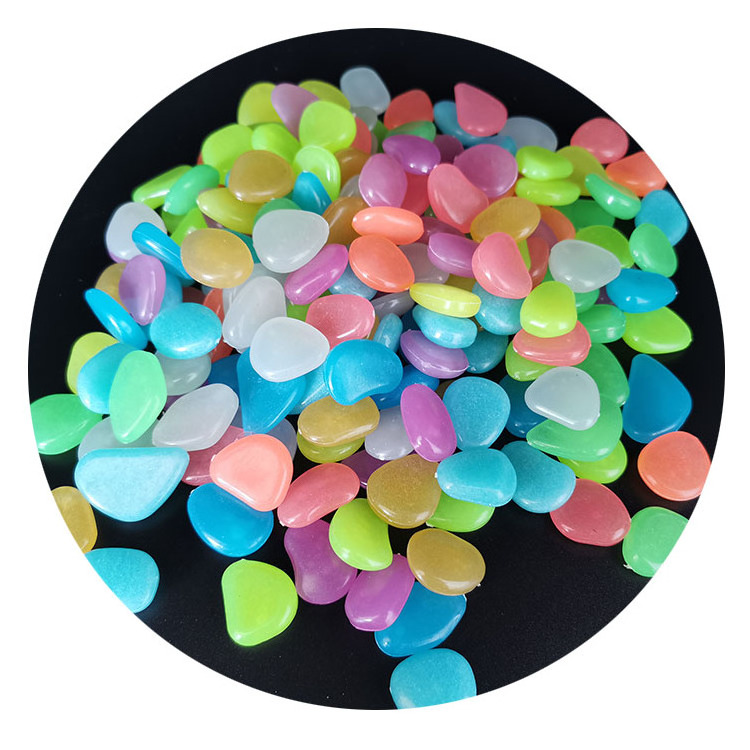 Luminescent in the dark marble stones glow glass chips custom pack natural pink white high bright glow in the dark garden stone