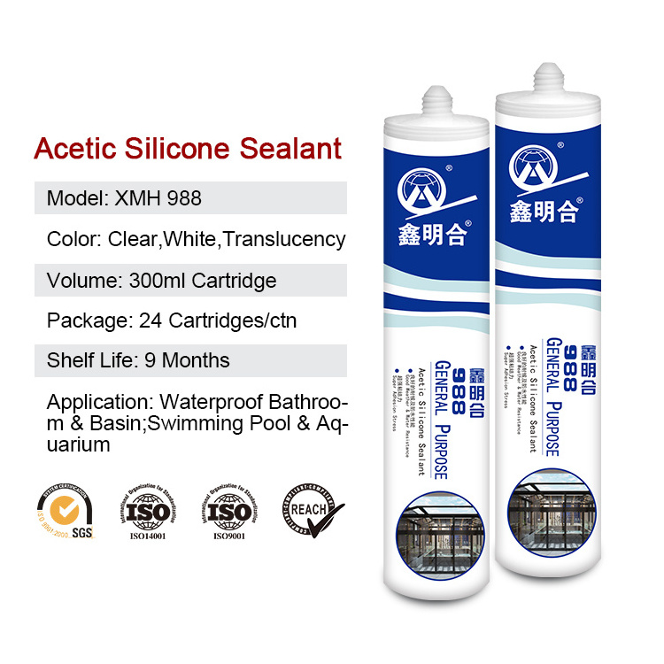 MH988 Acid sealant 100% factory cheap price water proof glue clear gp acetic caulking glass silicone acid adhesive sealant