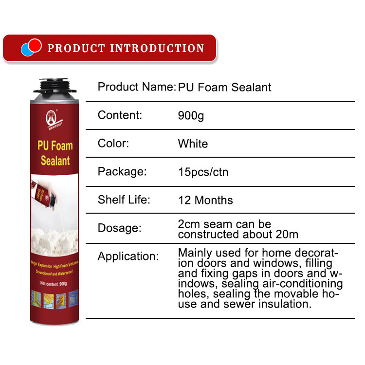 MH PU Foam 750ML OEM Hot Sale Polyurethane Spray Foam Closed Cell Mounting Insulating White Pu Urethane Foam Chemicals