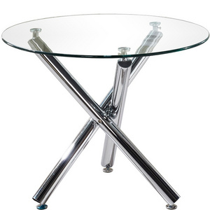 Cafeteria furniture Chromed table chair set tempered glass dining table