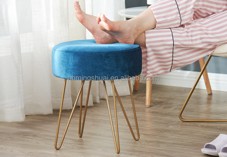 modern vanity changing shoes chair velvet dinning chair low small round metal ottoman foot stool chair