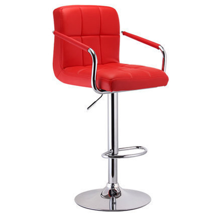 red bar chairs and lounge leather seat high heel chair electroplating metal base silla de cuero