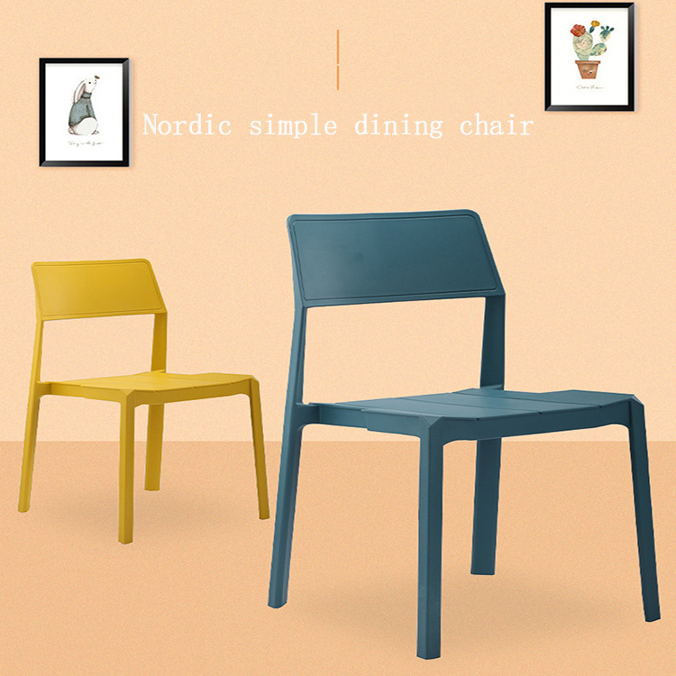 Modern all-plastic PP injection molding integrated molding adult high back restaurant waiting white and blue dining chair