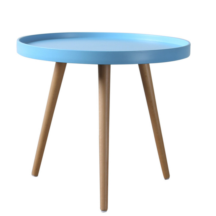 factory cheap price Scandinavian modern wooden side table tea table for living room round tray coffee table with solid wood leg