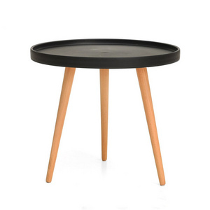 factory cheap price Scandinavian modern wooden side table tea table for living room round tray coffee table with solid wood leg