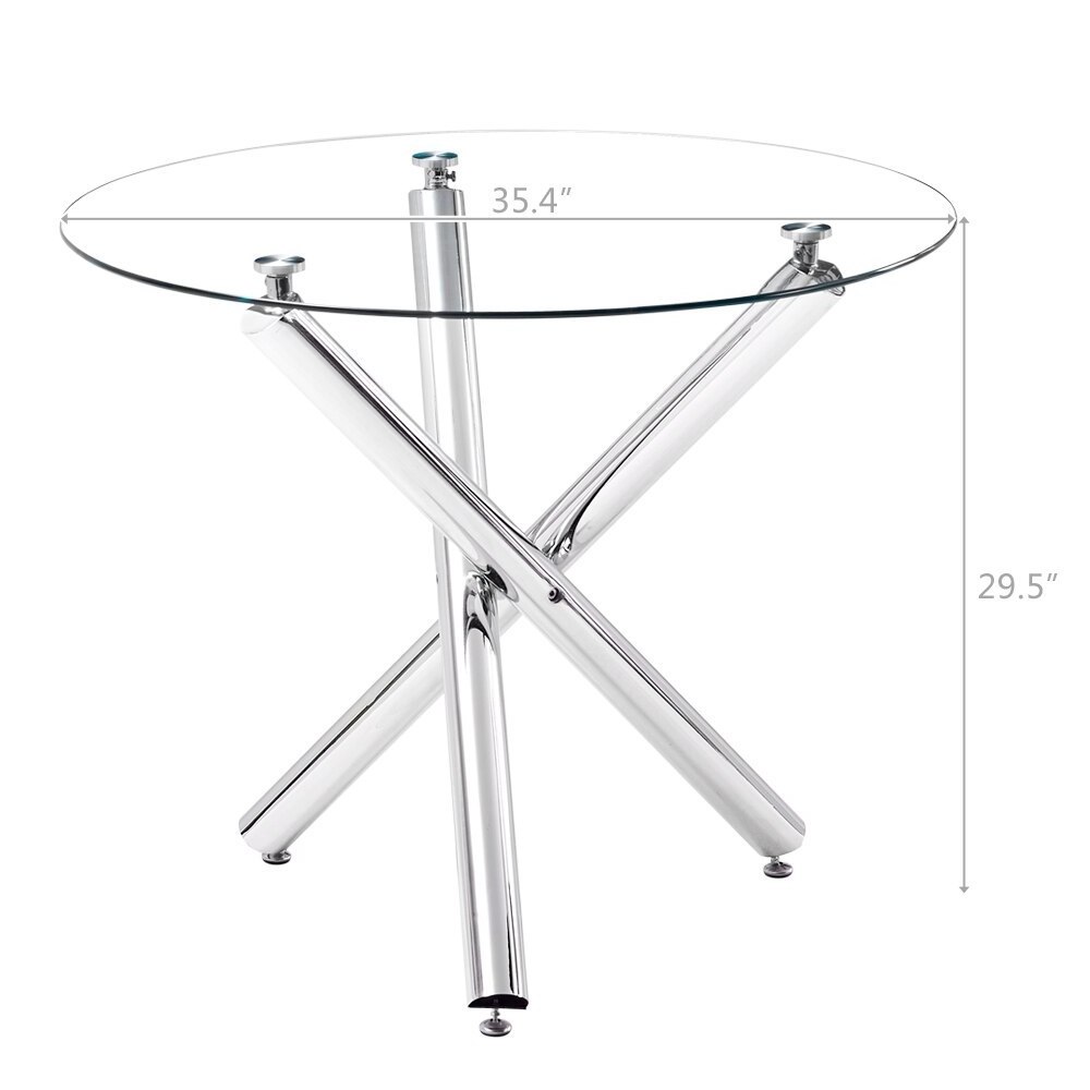 Cafeteria furniture Chromed table chair set tempered glass dining table