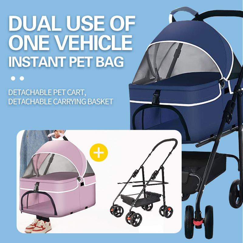 wholesale customized luxury 4 wheels pet dog stroller cart travel outdoor small dog carrier pet trolley carrier with wheels