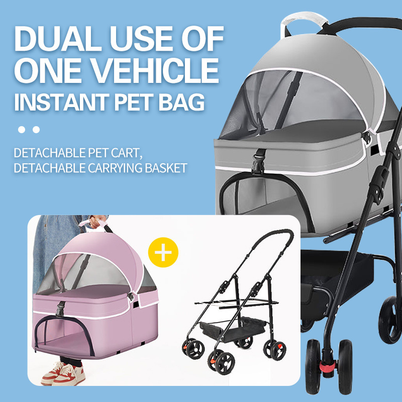 3 in 1 fashionable double pet stroller dog stroller luxury 4 wheels pet with carrier pet stroller