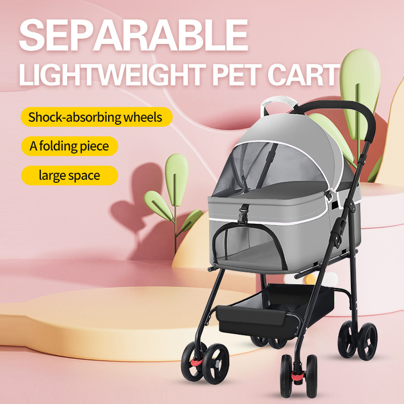 Factory hot sale double layer multifunctional easy folding pet stroller luxury stroller pets twin pet stroller