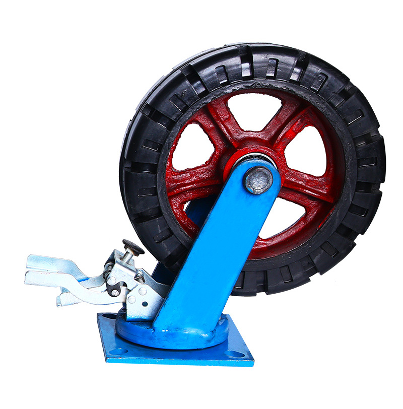 6 8 10 12 inch swivel type solid rubber caster wheel 50mm with stopper for washing machine and trailer platform