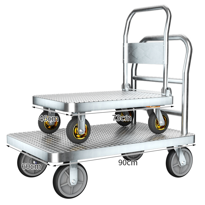 90*60cm 600kg steel durable Platform Hand Truck carts and trolley with 5in nylon wheel  for Warehouse Transport