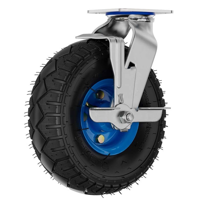 Factory Outlets Heavy Duty loading capacity mute 8 inch Pneumatic Blue Air Rubber Caster Wheel with side brake