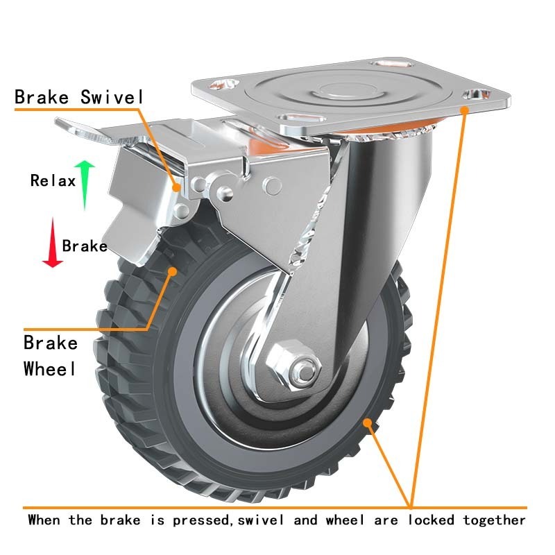 4 5 6 8 inch Heavy duty PU polyurethane caster wheel metal guard double ball bearing swivel total brake cart wheels