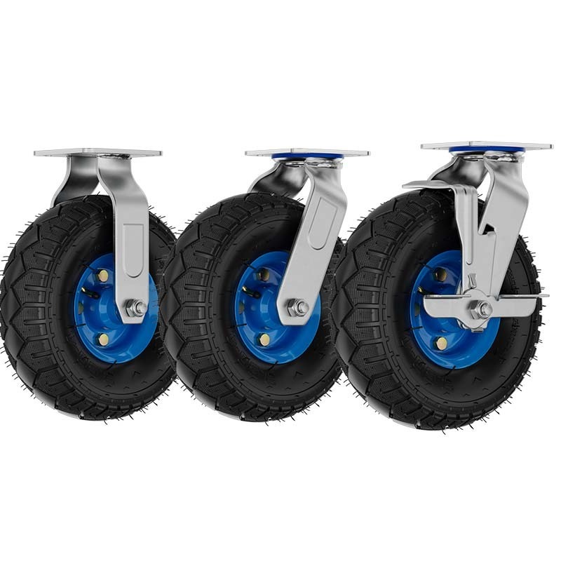 8 inch high load capacity 150kg industrial heavy duty pneumatic swivel trolley caster wheels with side brake