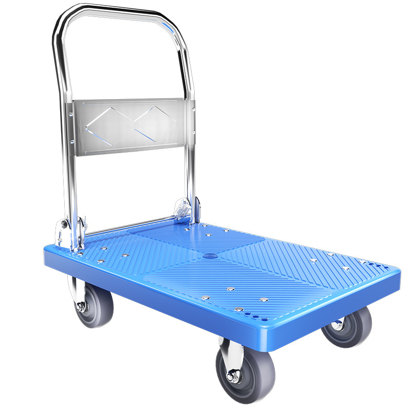 China New High Quality Aluminum Heavy Duty 72*48 4 Inch Mute Wheel Trolley Platform Trucks for Portable Carrying Hand Trolley