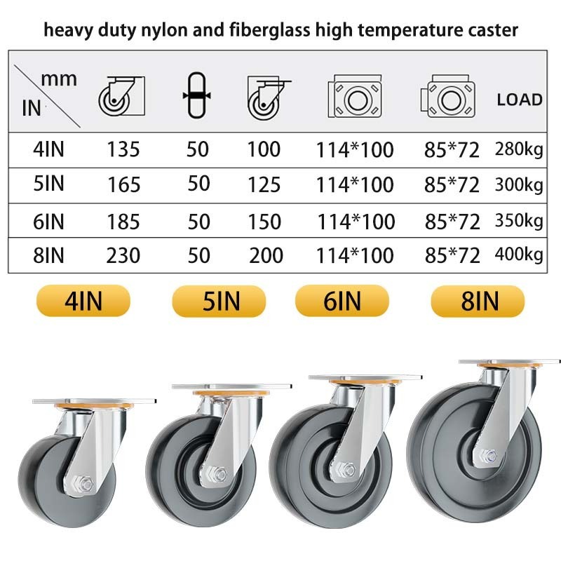 rigid/Swivel/brake 3 inch high temperature oven rack casters double ball bearings industrial Glass Filled Nylon caster wheels