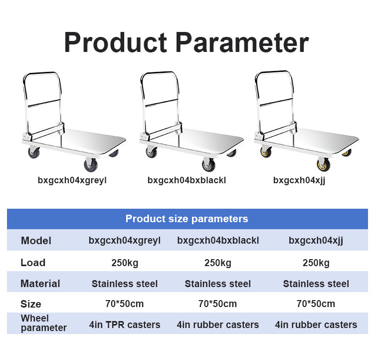 Wholesale 72*48cm Stainless Steel Platform Trolley Hand Cart  Foldable High Duty Warehouse Cargo Mobile Premium Flatbed Trolley