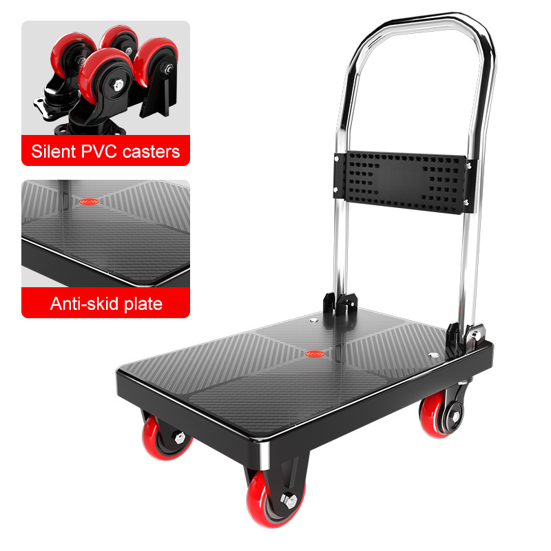 50kg 100kg 150kg 60*40cm small size family carrying Platform Hand Truck hand carts and trolley Hand Trolley with 3in wheel