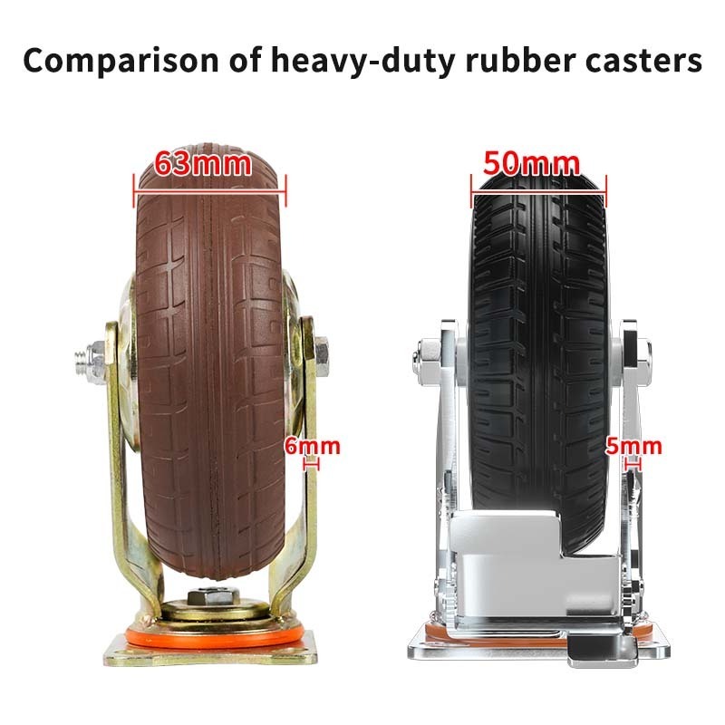 high quality 6/8/10 inch swivel caster with brake brown heavy duty rubber caster fixed wheel 250kg load capacity