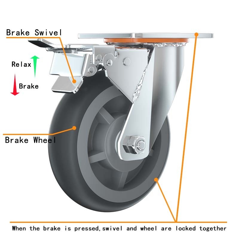 Heavy Duty 5inch 4inch Tpe Shopping Cart Caster 100mm 125mm Swivel Castor Tpr Wheel For Hand Cart Roller